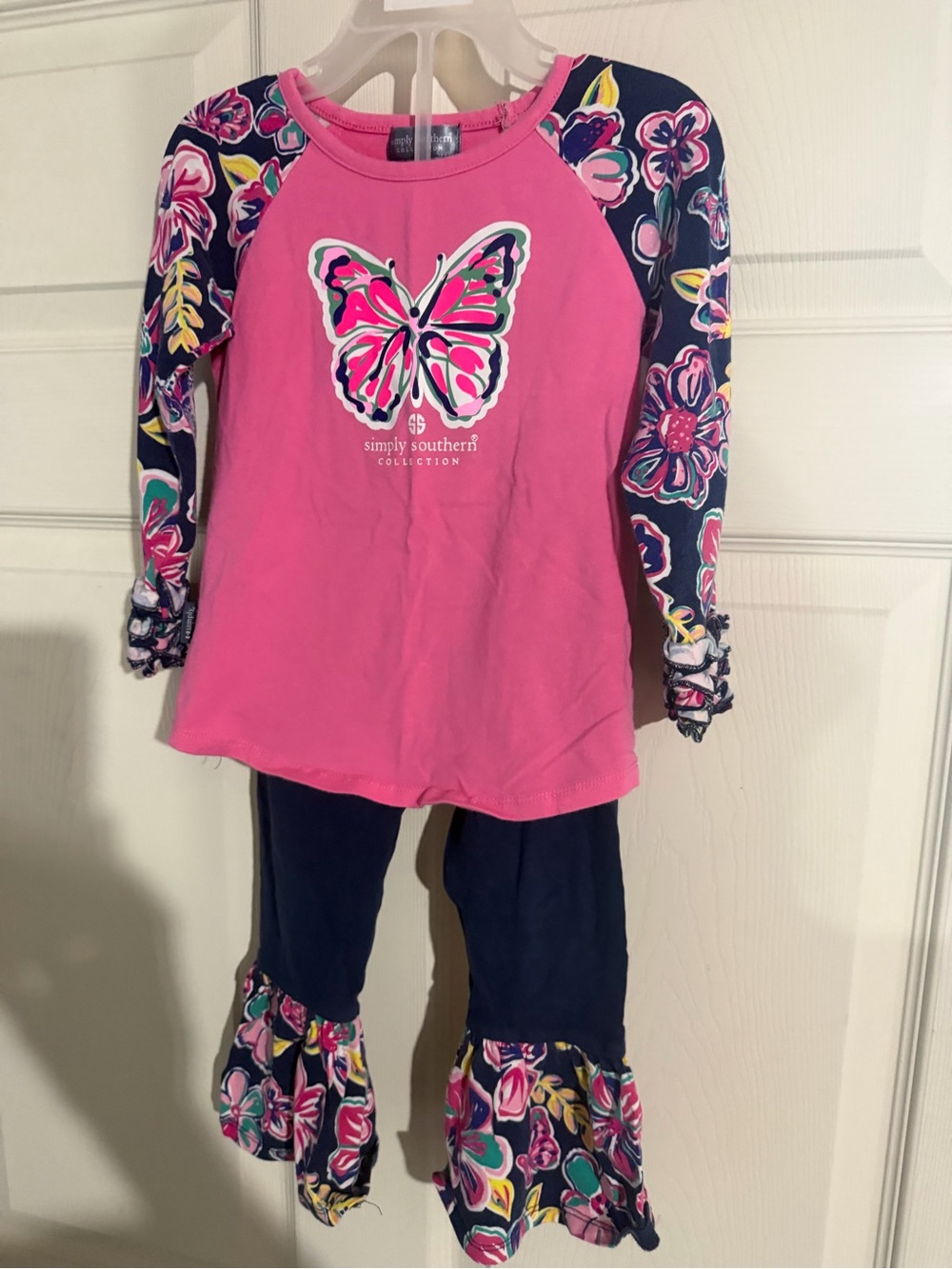 Simply Southern Pink and Navy Girls Raglan Set